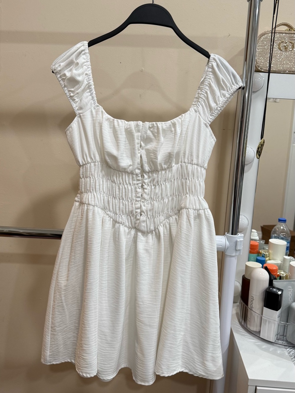 Mixed Threads White Smocked Babydoll Mini Dress Size S